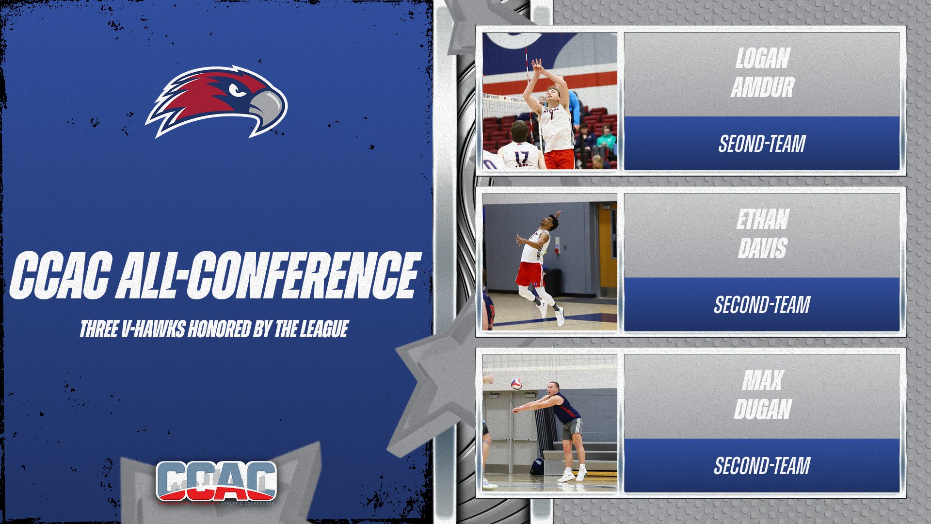 Three V-Hawks Earn CCAC Honors